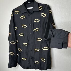Givenchy Black with Gold Embroidery Lips Button Front Long Sleeve Shirt 38 / M